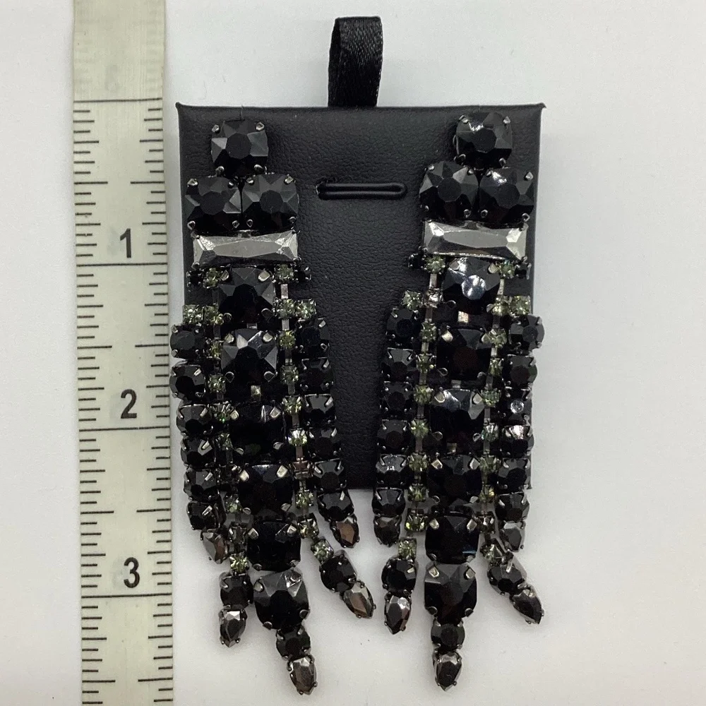 2112.Black Ice Chandelier Earrings – 3.5” EUC